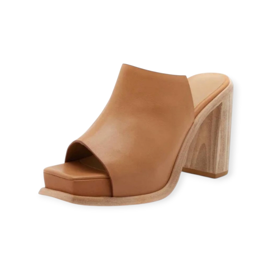 Wal & Pai Denker Camel Calf Leather Square Toe Platform Heels 36
